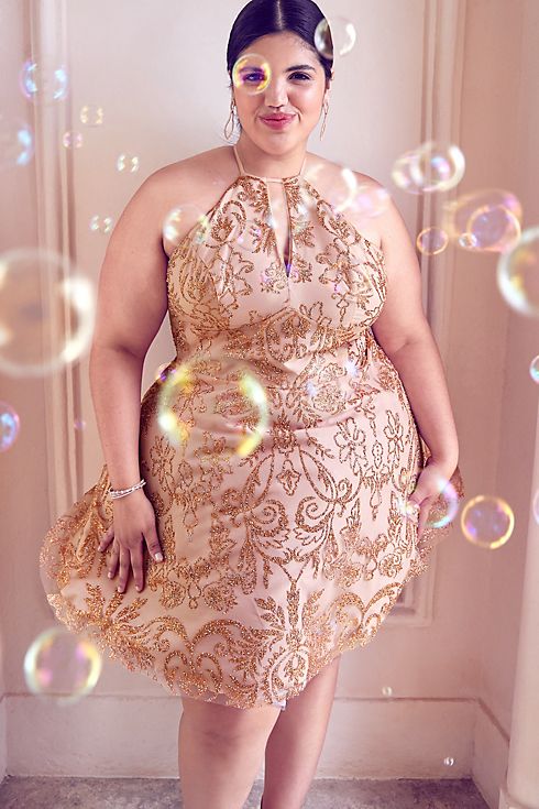 Glitter Patterned Mini A-Line Damas Dress Image 6