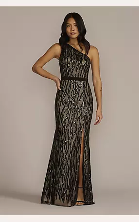 Sequin Lace One Shoulder Sheath Gown Image 1