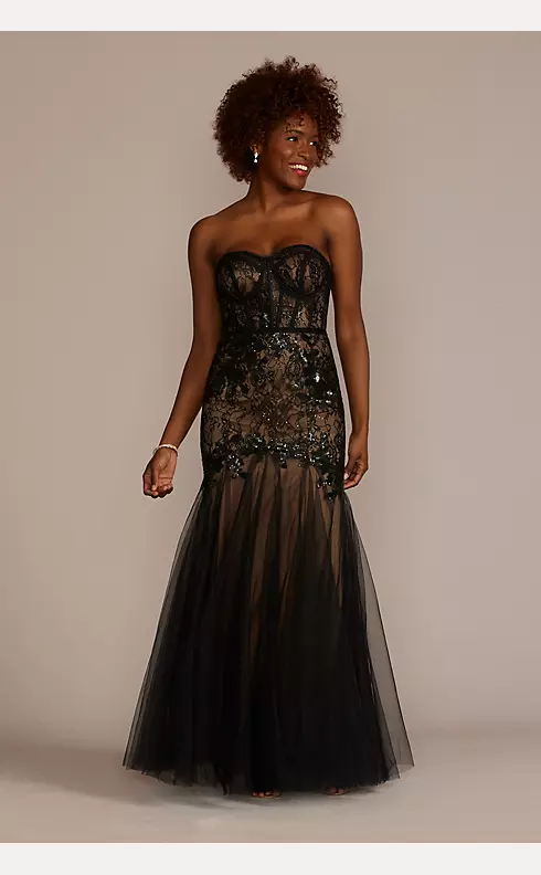 The Ruth Glitter Strapless Sheer Corset Gown - 2 / Black