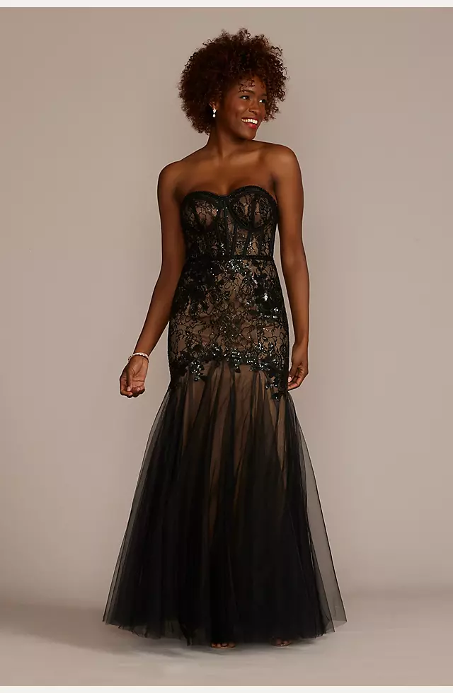 Strapless Corset Gown with Tulle Trumpet Skirt Image