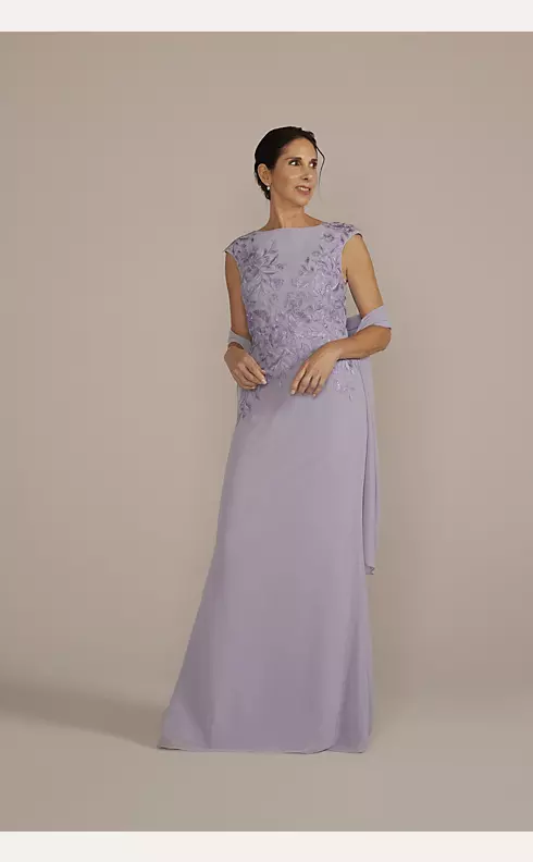 Floral Embroidered Chiffon Gown with Shawl Image 1