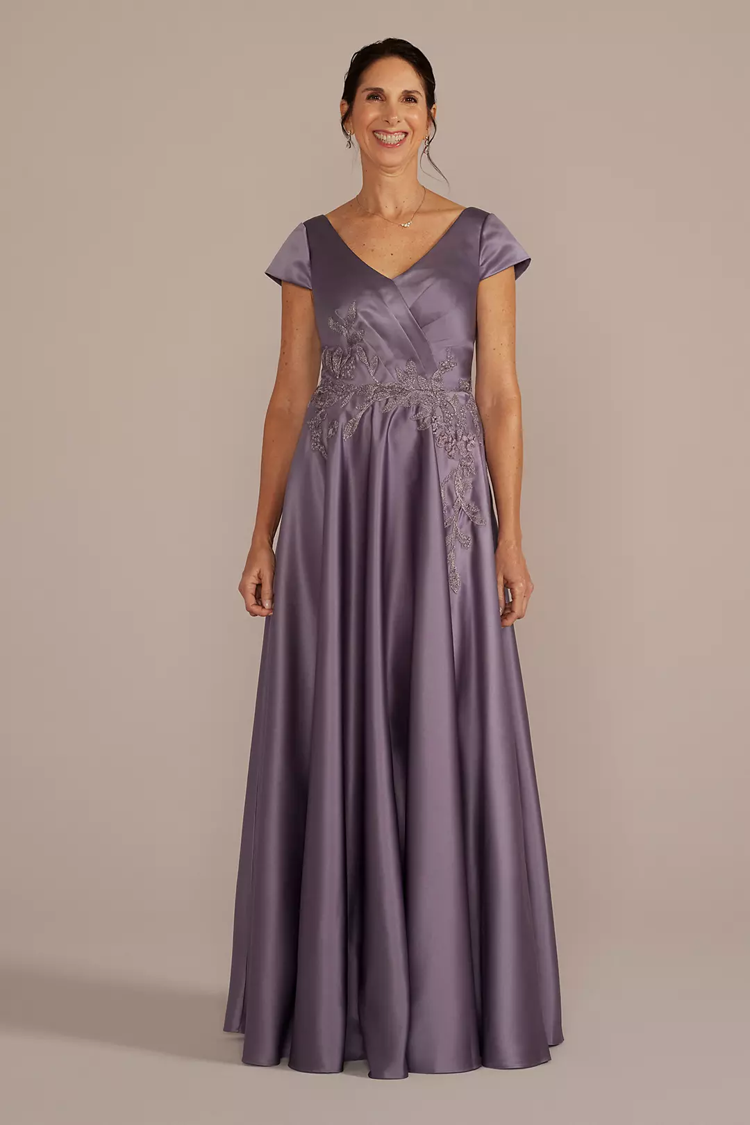 Satin A-Line Gown with Embroidered Waist Image