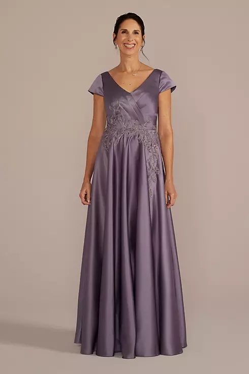 Satin A-Line Gown with Embroidered Waist Image 1