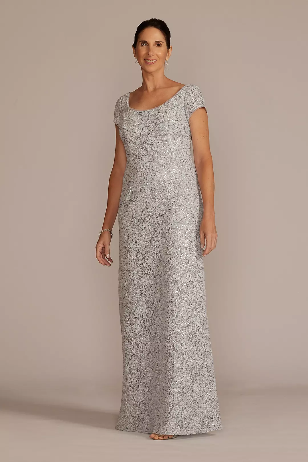 Short Sleeve Sequin Lace Sheath Gown Image