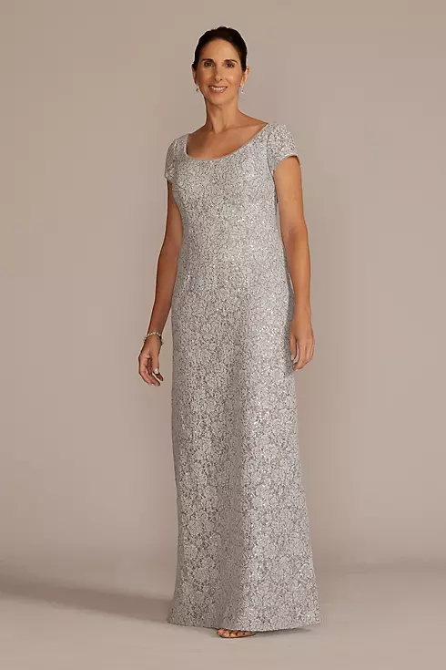 Short Sleeve Sequin Lace Sheath Gown Image 1