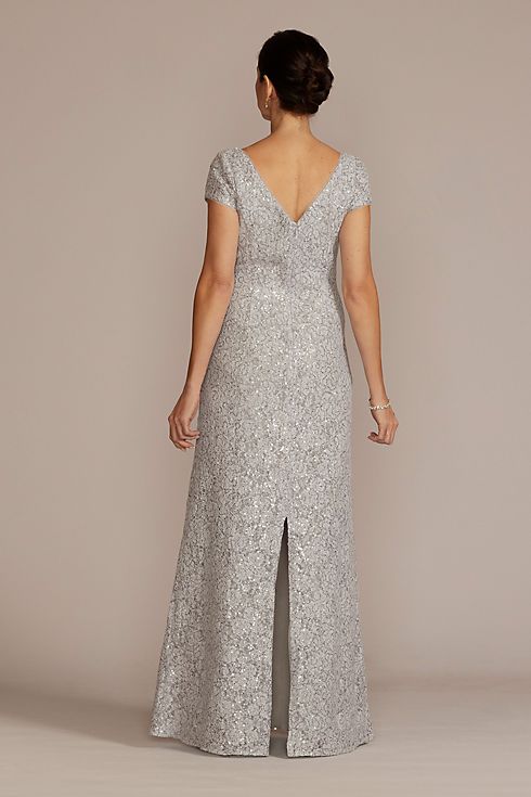 Short Sleeve Sequin Lace Sheath Gown Image 2