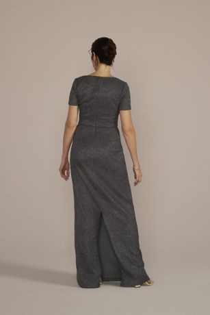 Cap Sleeve Glitter Knit Gown with Slit David's Bridal