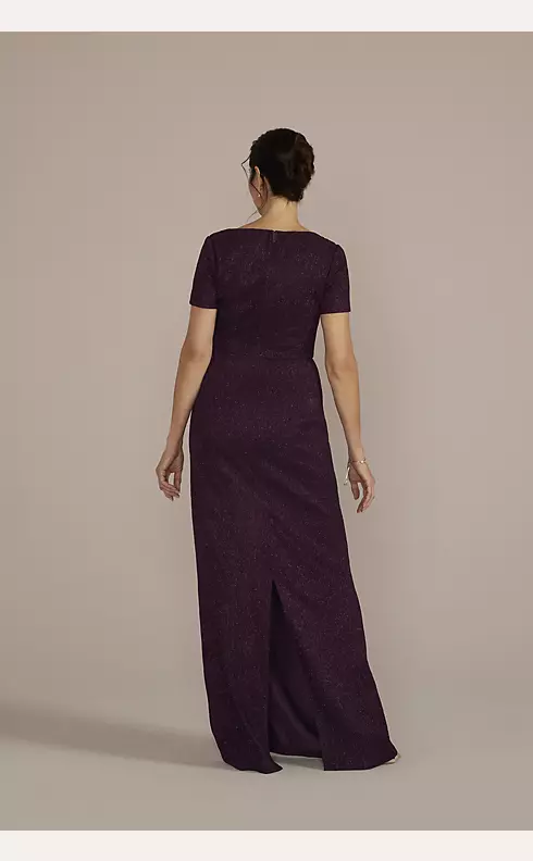 Cap Sleeve Glitter Knit Gown with Slit Image 2