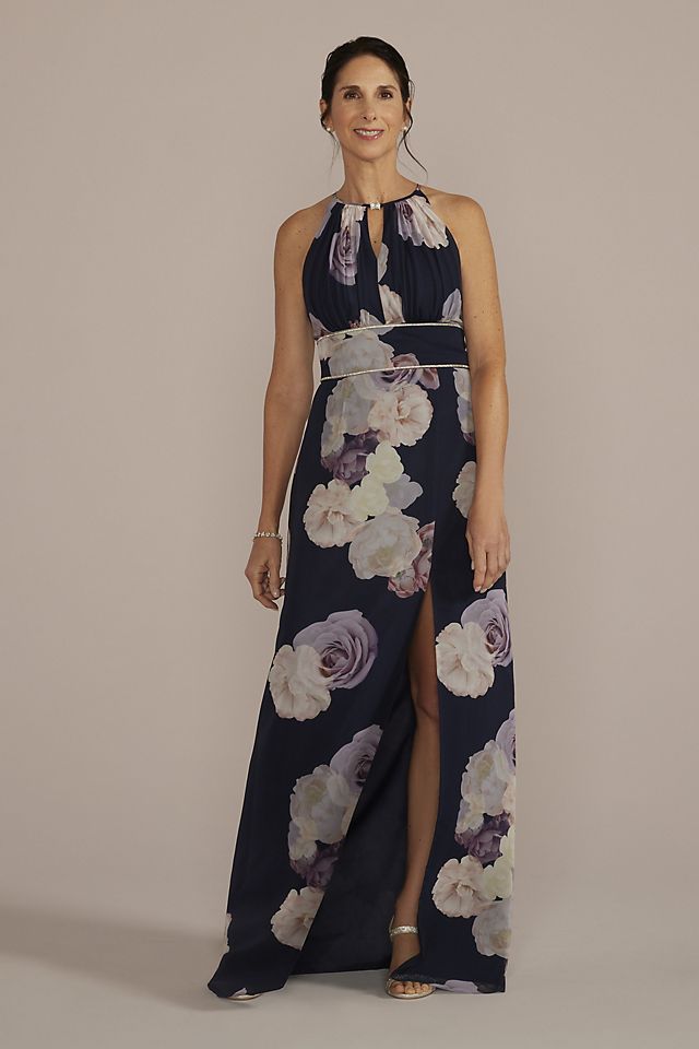 High-Neck Floral A-Line Gown with Keyholes Image 6