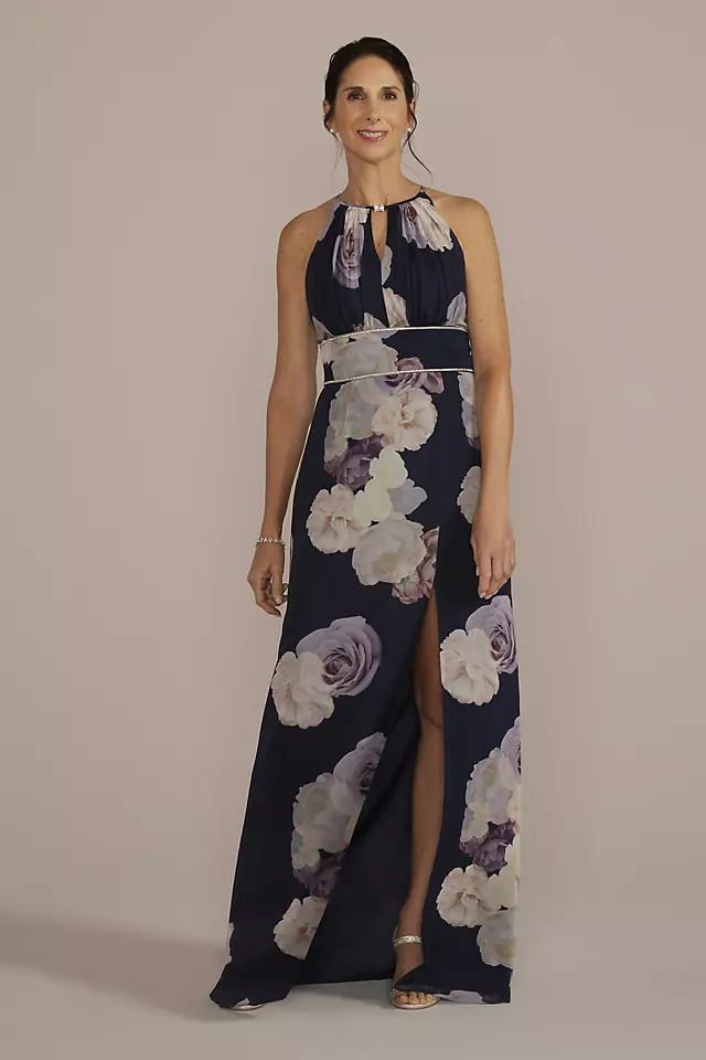 High-Neck Floral A-Line Gown with Keyholes Image 1