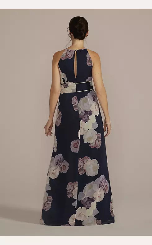 High-Neck Floral A-Line Gown with Keyholes Image 2