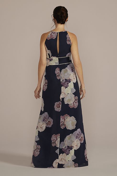 High-Neck Floral A-Line Gown with Keyholes Image 6