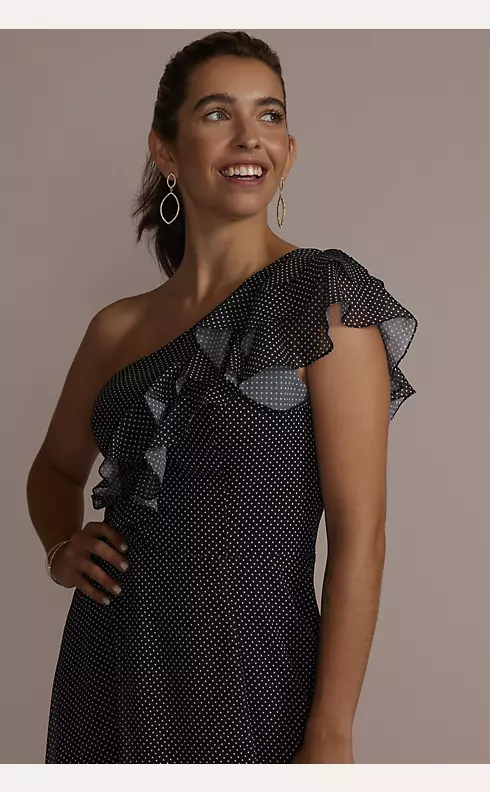 Polka Dot One-Shoulder Ruffle A-Line Dress Image 3