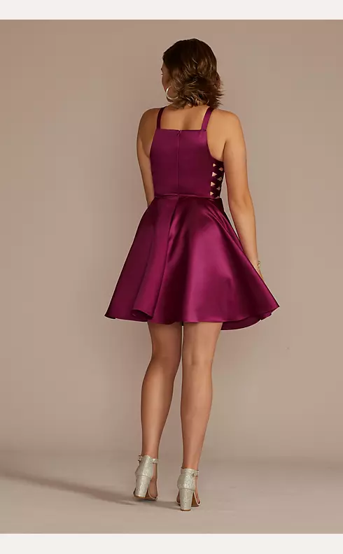 High Neck Short Satin A-Line Dress with Cutouts Image 2