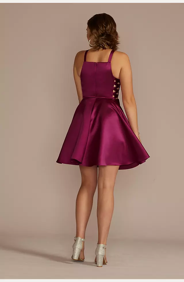 High Neck Short Satin A-Line Dress with Cutouts Image 2