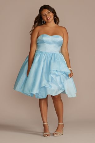 Baby Blue Strapless High Slit Ruffle Long Formal Dress – Aquarius Brand