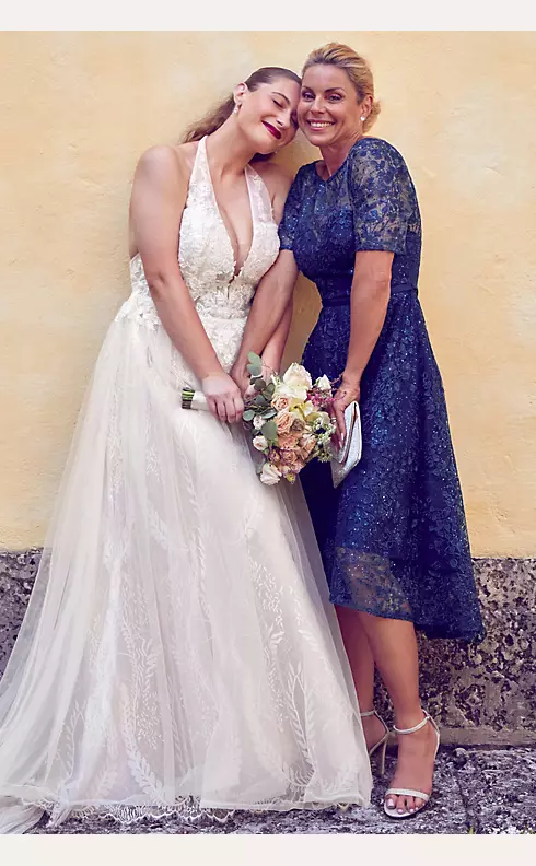 Sky Blue Wedding Dress With 3D Flowers Short Wedding Dress Illusion Neck  Evening Dress Knee-length Dress Bridesmaid -  Canada