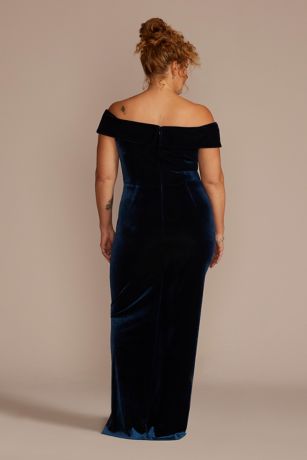 Velvet Off-the-Shoulder Sheath with Ruffle David's Bridal