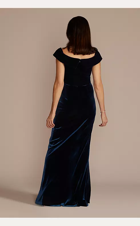 Velvet Off-the-Shoulder Sheath with Ruffle Image 2