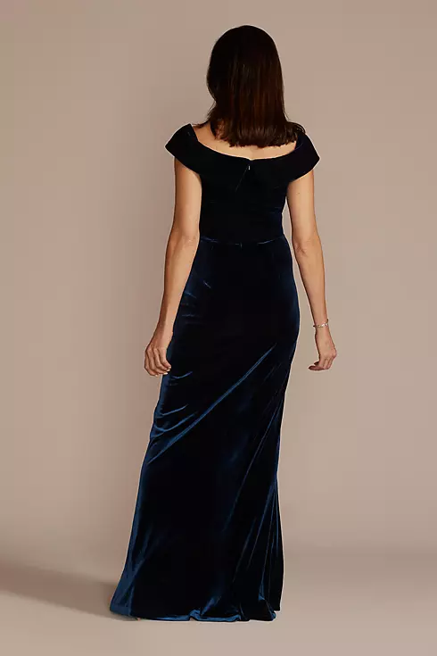 Velvet Off-the-Shoulder Sheath with Ruffle Image 2
