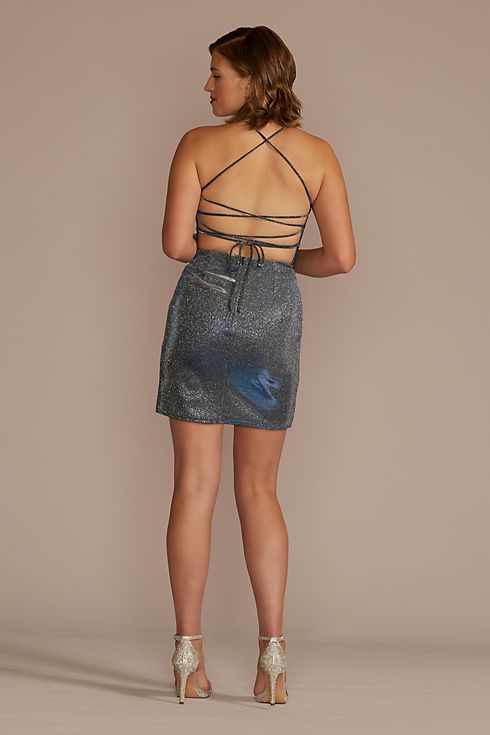Short Iridescent Bodycon Dress with Lace-Up Back Image 2