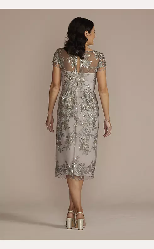 Scalloped Cap Sleeve Sequin Embroidered Sheath Image 2