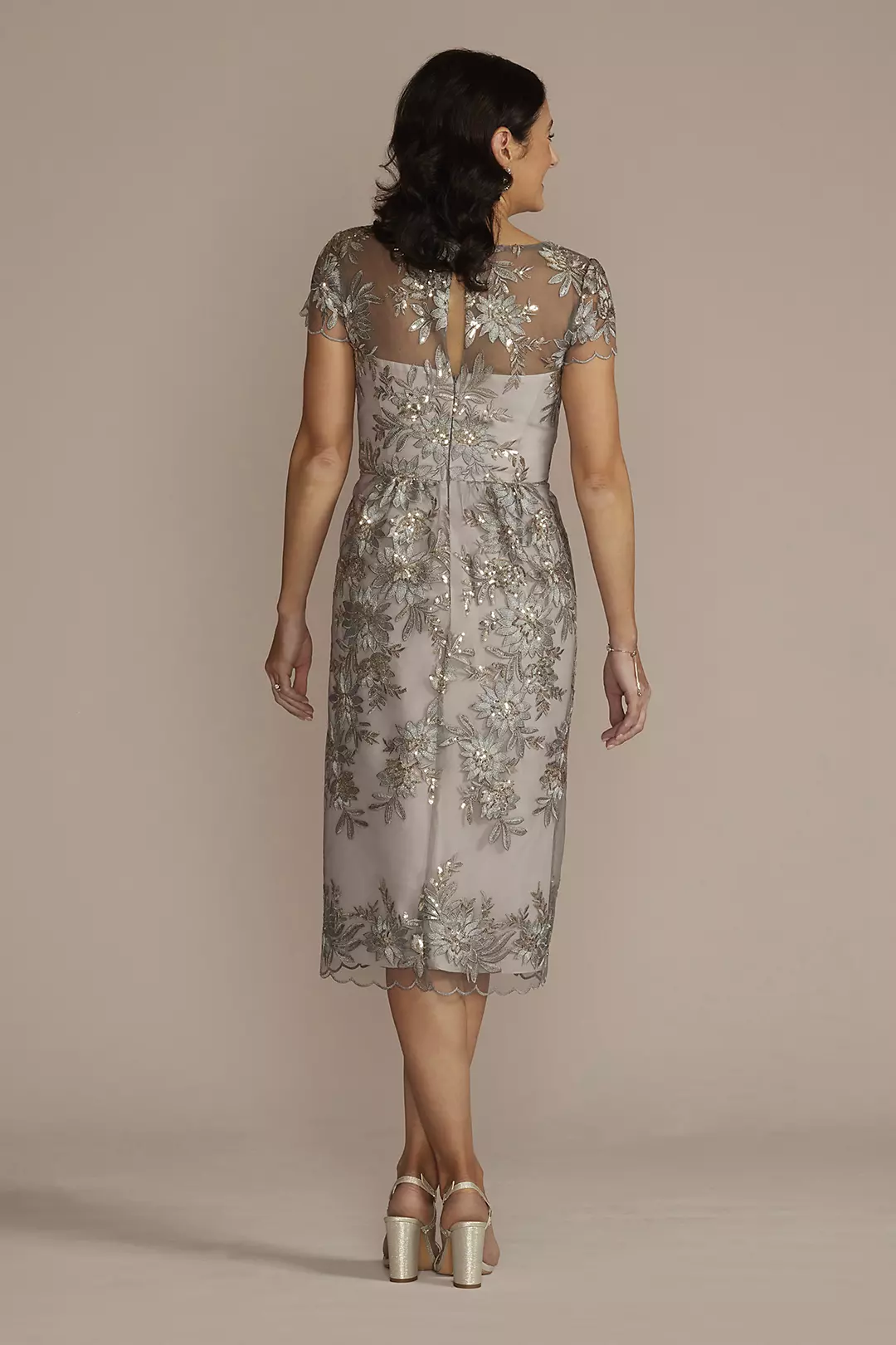 Scalloped Cap Sleeve Sequin Embroidered Sheath Image 2