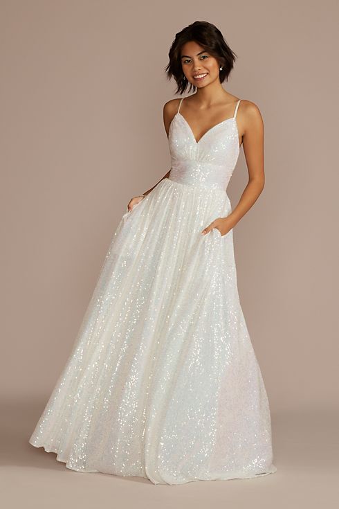 Iridescent Sequin V-Neck Ball Gown Image 1