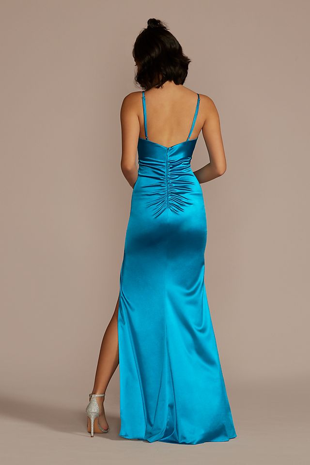 Scoop Neck Stretch Satin Sheath with Cutout Image 2