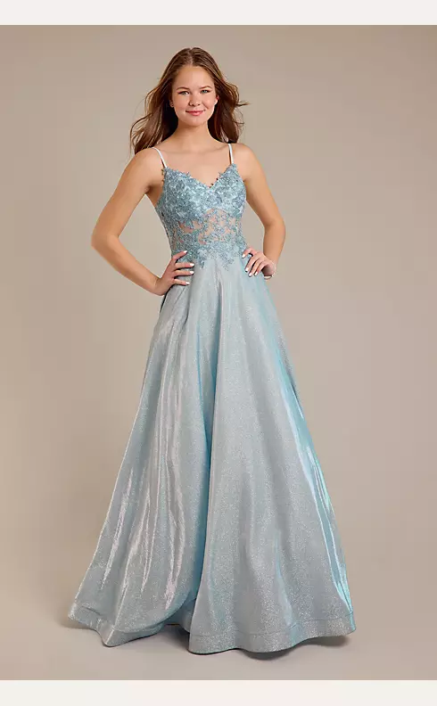 Iridescent Ball Gown with Illusion Lace Applique Image 1