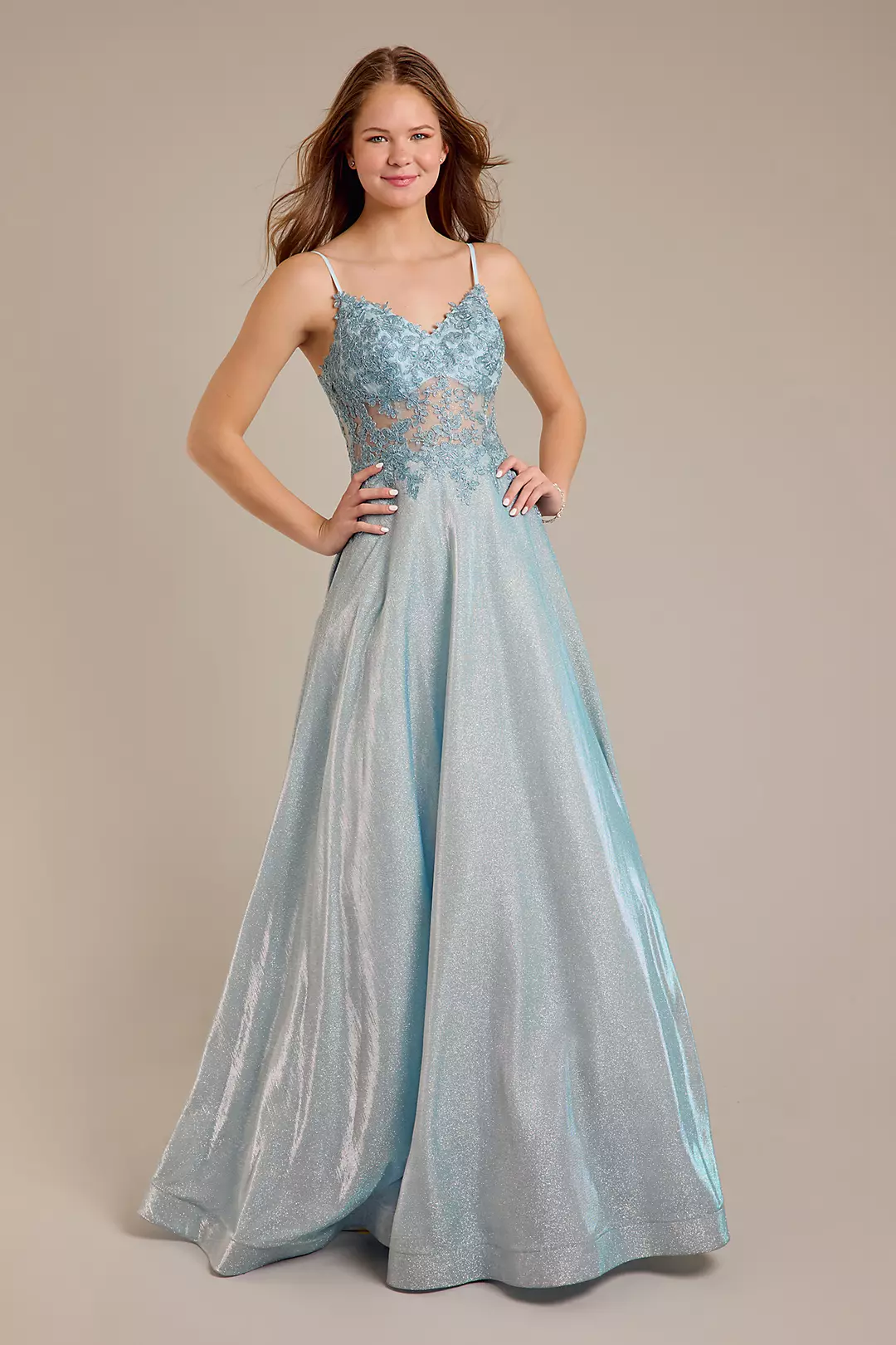 Iridescent Ball Gown with Illusion Lace Applique Image