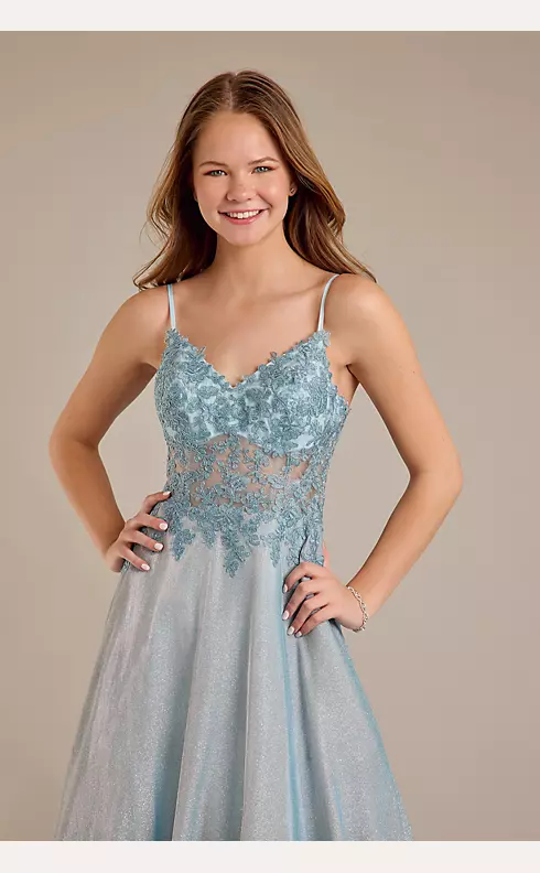 Iridescent Ball Gown with Illusion Lace Applique Image 3