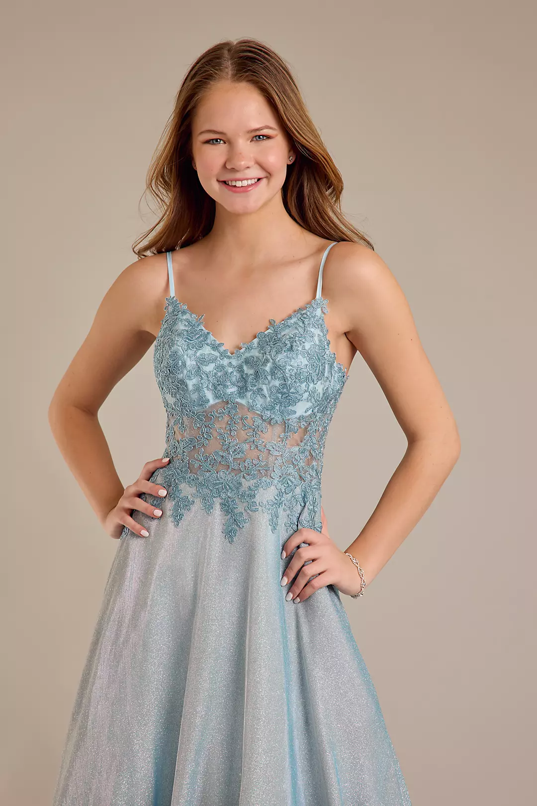 Iridescent Ball Gown with Illusion Lace Applique Image 3