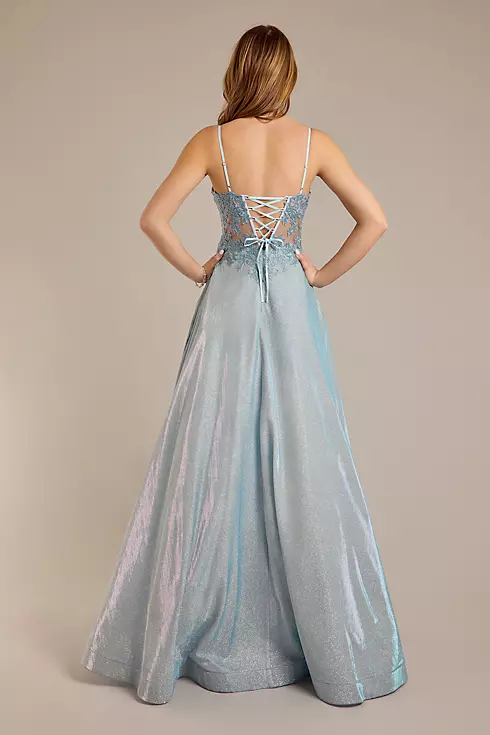 Iridescent Ball Gown with Illusion Lace Applique Image 2