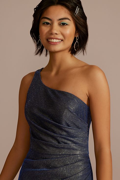 One-Shoulder Glitter Metallic Pleated Dress Image 3