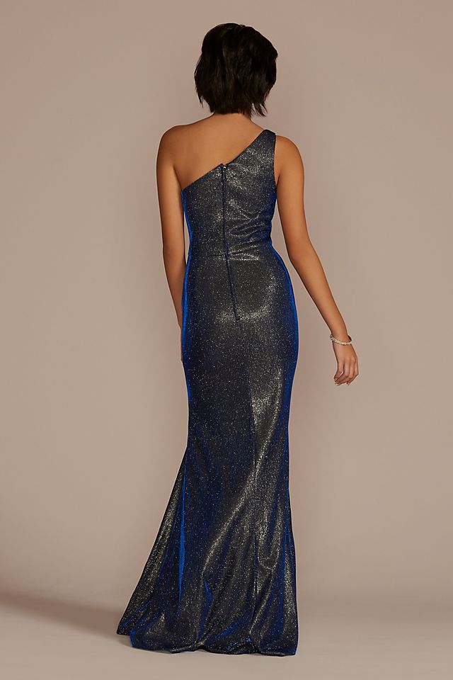 One-Shoulder Glitter Metallic Pleated Dress Image 2