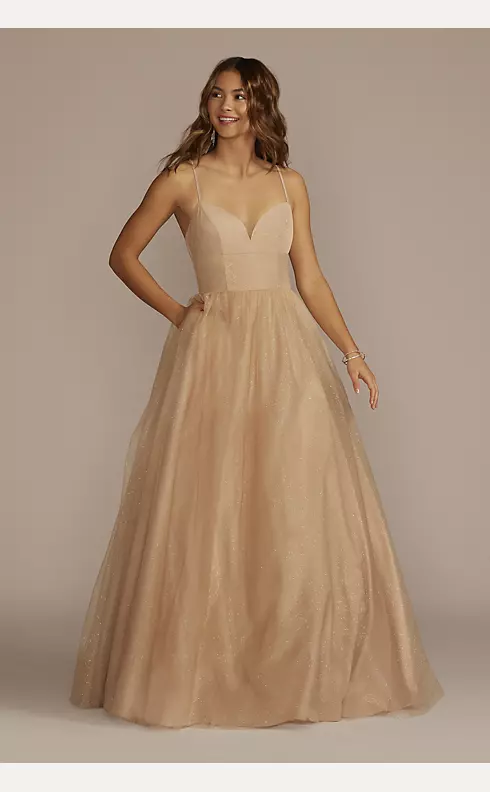 Lace-Up Glitter Tulle V-Neck Ball Gown Image 1
