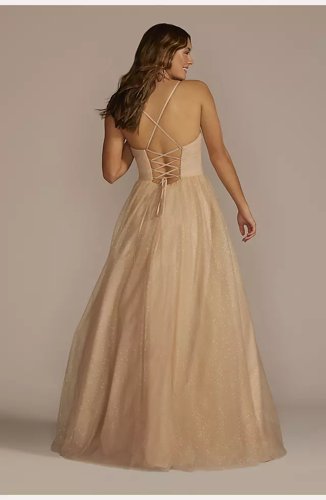 Lace-Up Glitter Tulle V-Neck Ball Gown Image 2