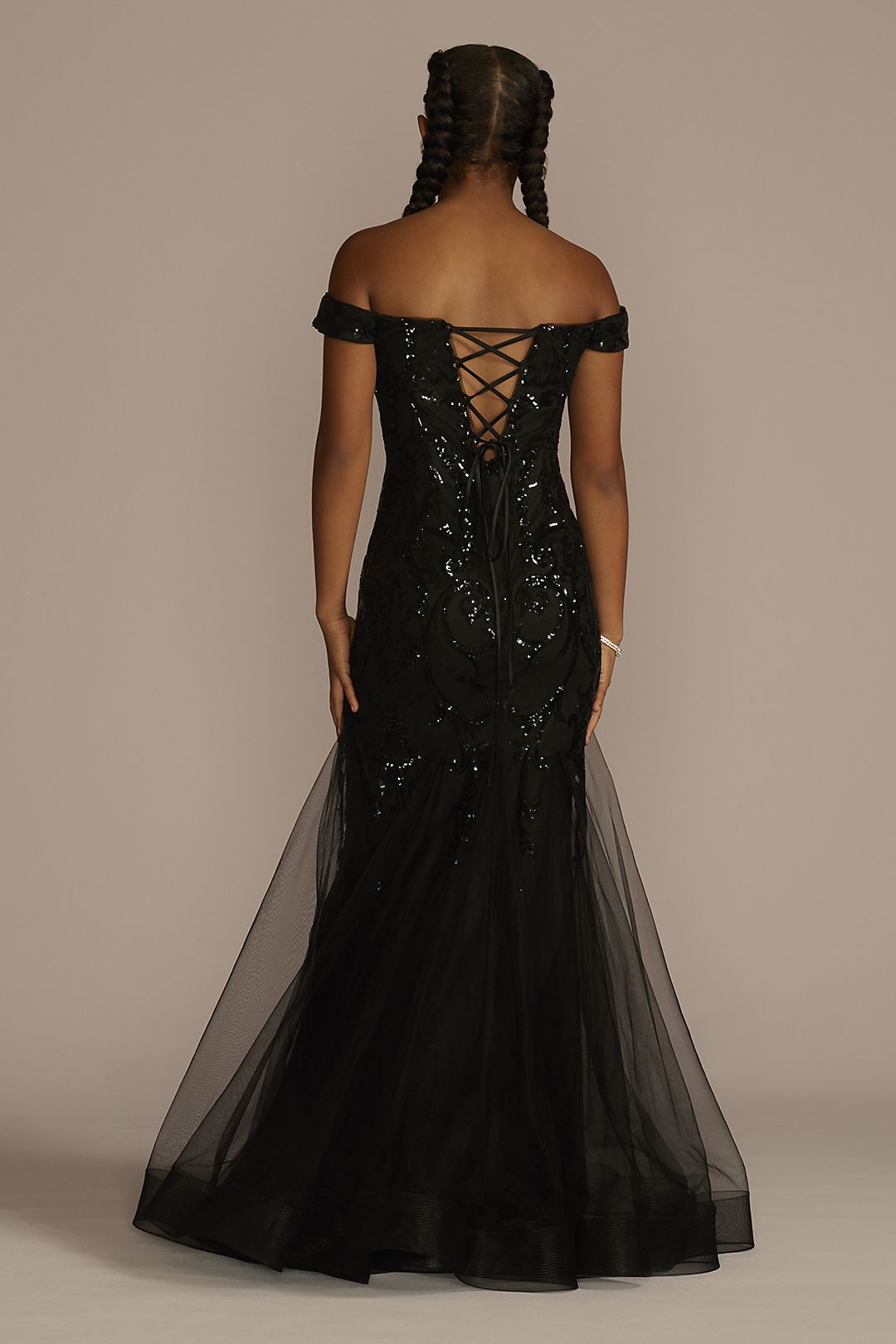 Off-the-Shoulder Sequin Tulle Mermaid Dress Image 2