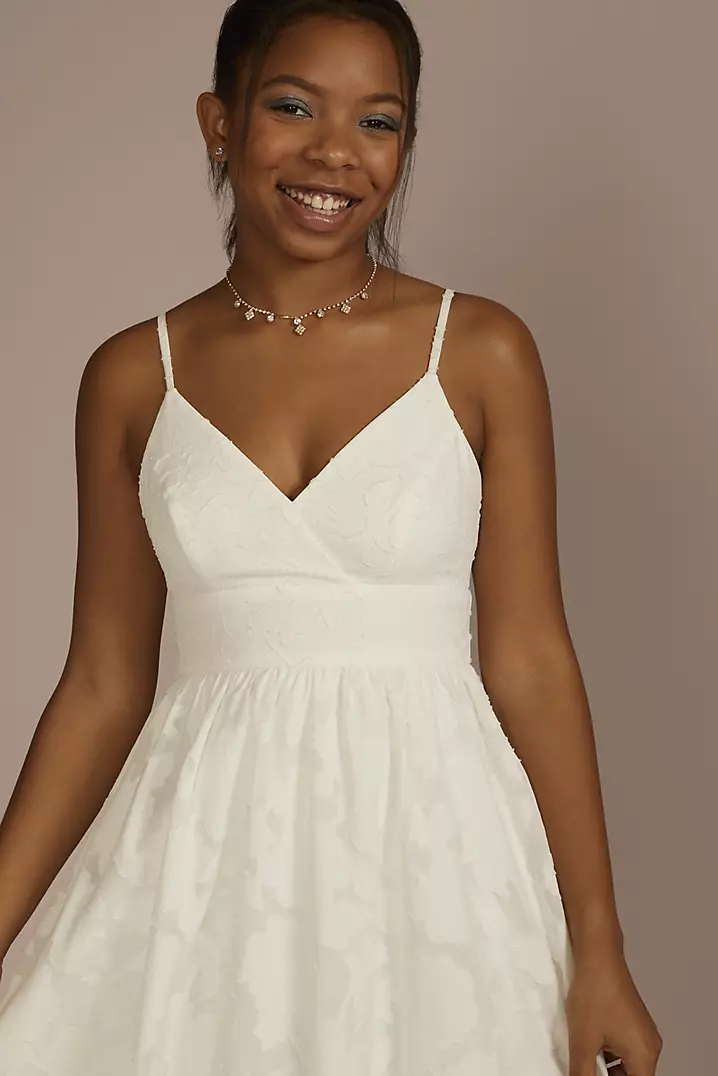 Short V-Neck Jacquard A-Line Dress | David's Bridal Short V-Neck Jacquard A-Line Dress | David's Bridal