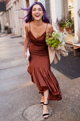 Asymmetrical Stretch Charmeuse Sheath Dress | David's Bridal