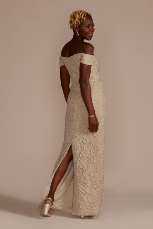 Off-the-Shoulder Stretch Metallic Jacquard Dress | David's