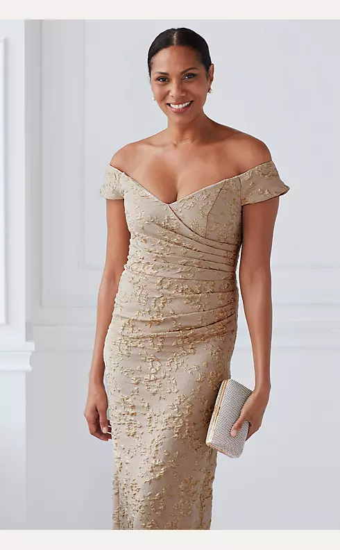 Off-the-Shoulder Stretch Metallic Jacquard Dress Image 5