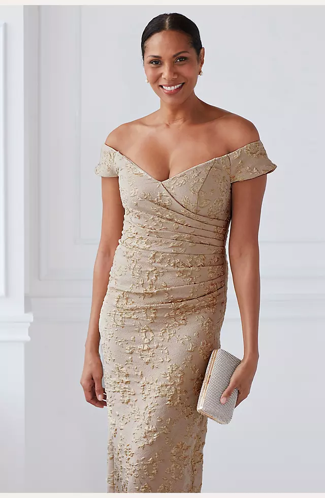 Off-the-Shoulder Stretch Metallic Jacquard Dress Image 5