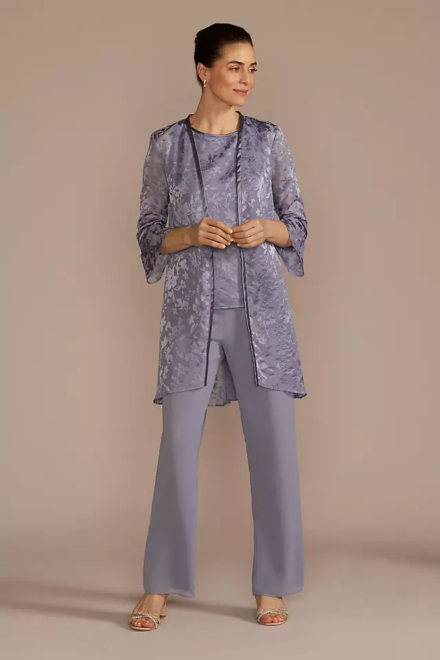Three-Quarter Sleeve Patterned Chiffon Pantsuit Image 1