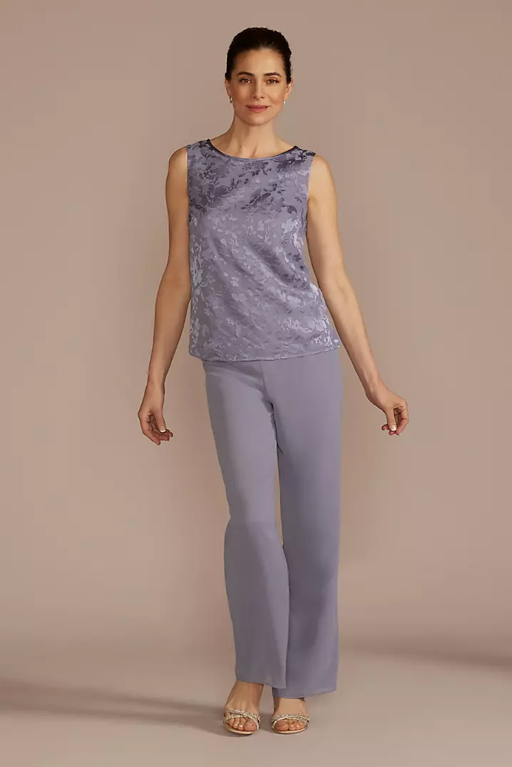 Three-Quarter Sleeve Patterned Chiffon Jumpsuit | David's Bridal Three-Quarter Sleeve Patterned Chiffon Jumpsuit | David's Bridal