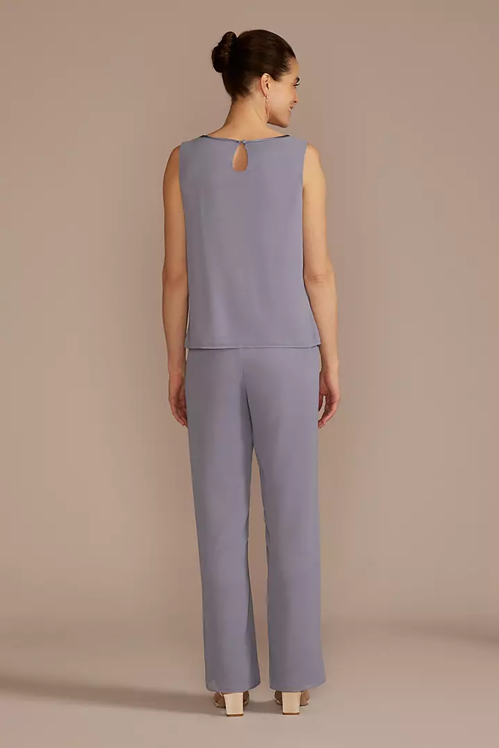 Three-Quarter Sleeve Patterned Chiffon Jumpsuit | David's Bridal Three-Quarter Sleeve Patterned Chiffon Jumpsuit | David's Bridal
