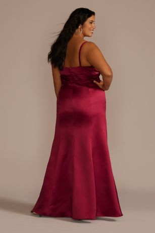 Satin Sweetheart Pleated Sheath Dress With Slit Tangerine Plus Size main image 1