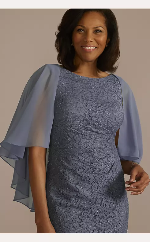 Glitter Lace Sheath Dress with Cape Sleeves