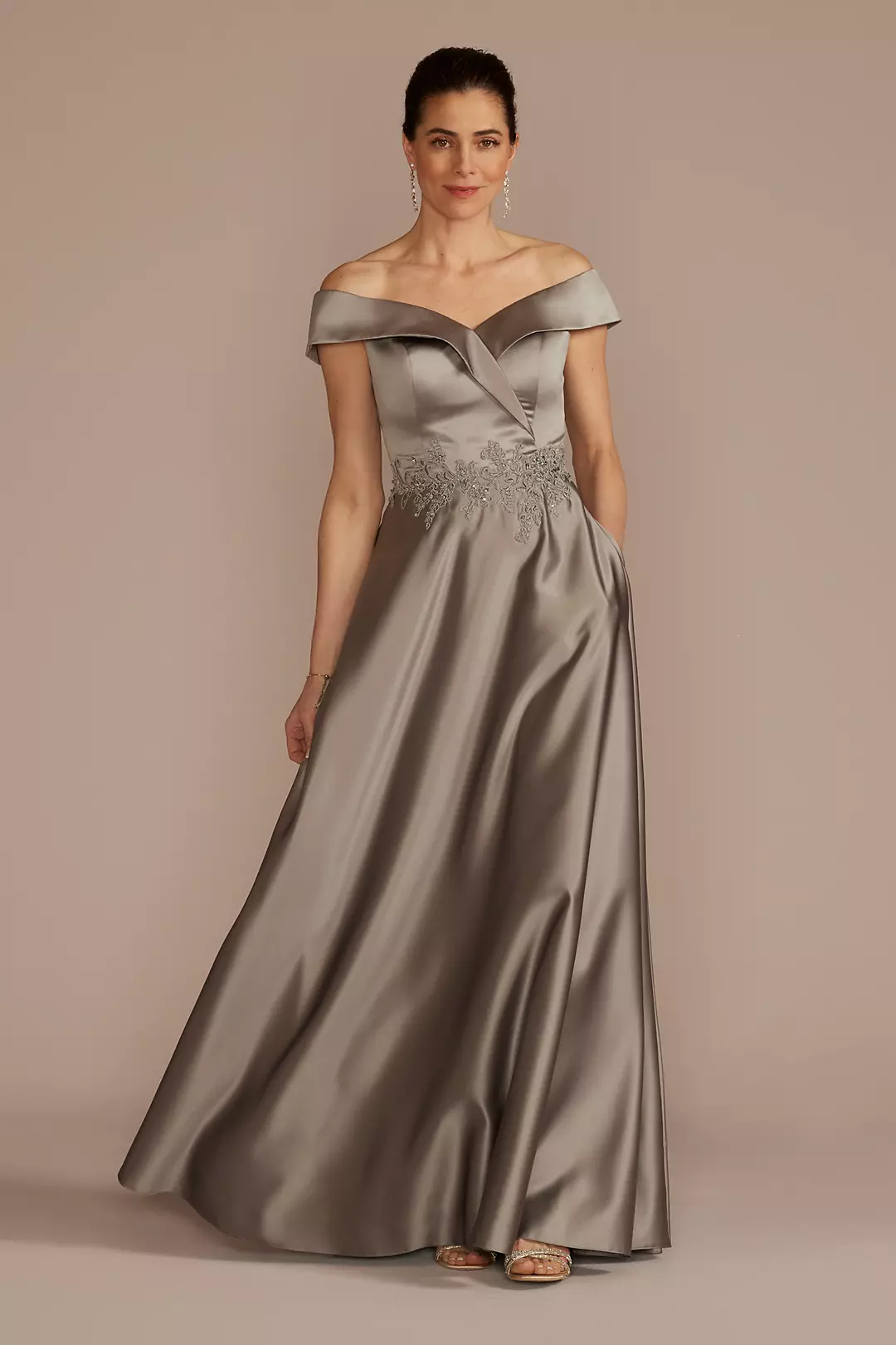 The Emerson tie-detailed off-the-shoulder silk-satin gown